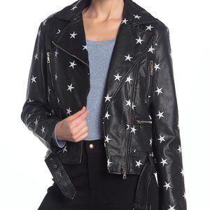 NOIZE ORIGINAL Faux Leather Moto Jacket with Stars